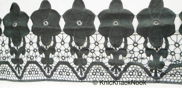 Wholesale Black Floral Embroidery Crochet (Cotton) One Yard Lace Trims, Indian Laces, Indian Trims